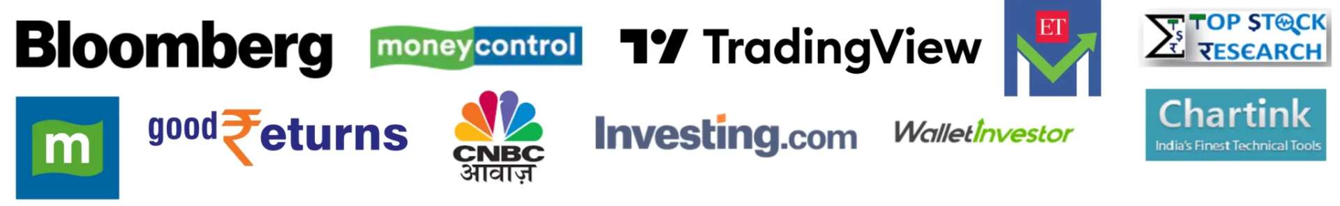 Bloomberg, Moneycontrol, TradingView, ET Markets, Top Stock Research, Moneycontrol, GoodReturns, CNBC Awaaz, Investing.com, WalletInvestor, Chartink